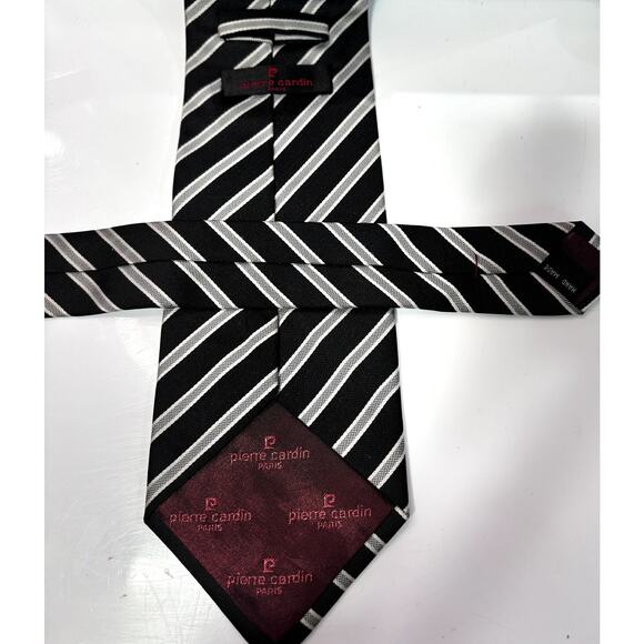 PIERRE CARDIN Paris Men's 100% Silk Silver & Black Stripe Neck Tie - Picture 5 of 6